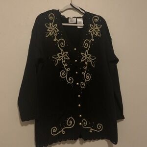 Kathie Lee Black Sweater With Gold Trim Size L